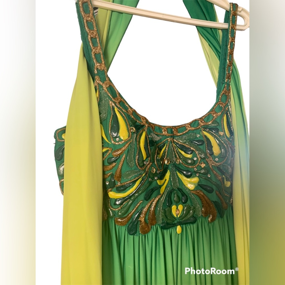 Jovani Size 8 Rare Hand Painted Green Hombre Formal Gown
